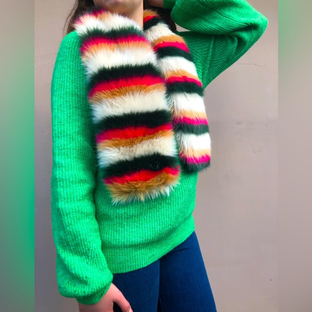 Funky Striped Faux Fur Collar or Scarf 🧣j.crew. 44 inches long.
